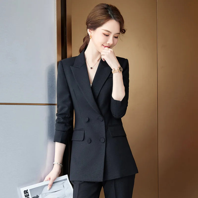 Double-Breasted Suit Jacket Women's Professional Set Autumn Winter British Style Fashionable Korean Version Formal Wear