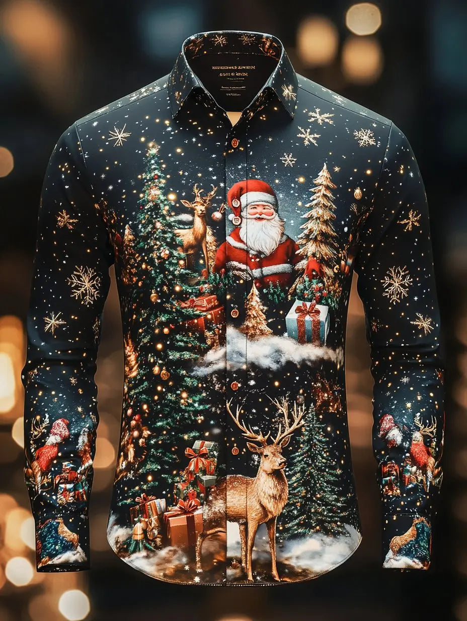 2025 Christmas Men's 3D Printed Santa Claus Casual Long Seelve Shirts Fashion Men's Dress Shirts Fall Clothing For Old Mans