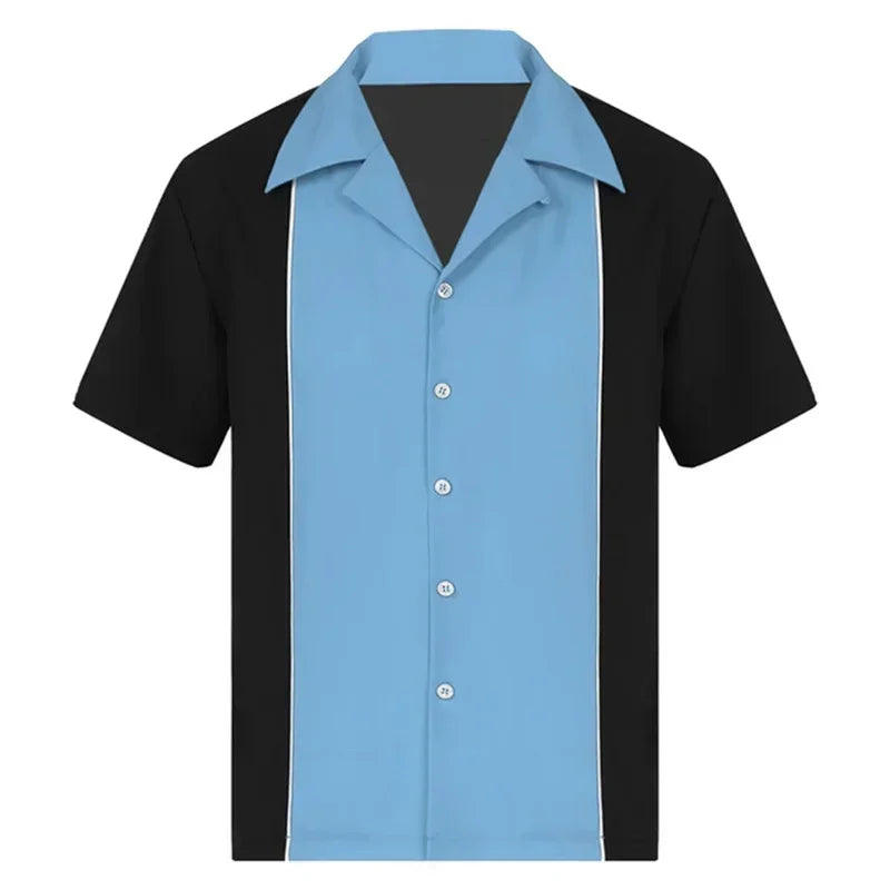 2025 Summer New Men's Bowling Shirt Vintage Short Sleeve Button Lapel Shirt Casual Multicolor Striped Shirt Fast Shipping