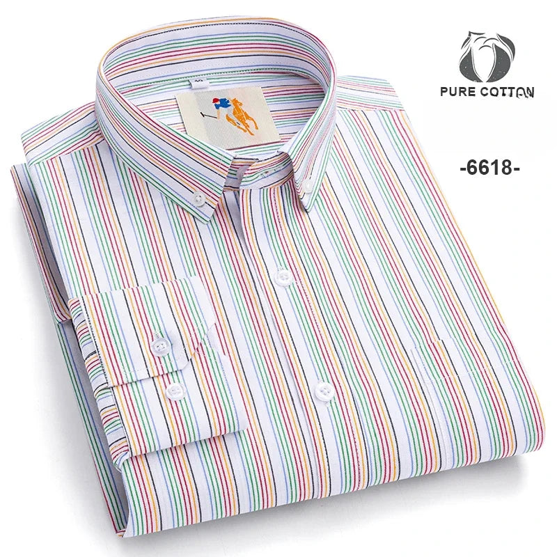 New in Shirt over 9XL 100%Cotton Long-Sleeve Shirts for Men Slim Fit Casual Plain Shirt Soft Striped Thin Korean Popular Clothes