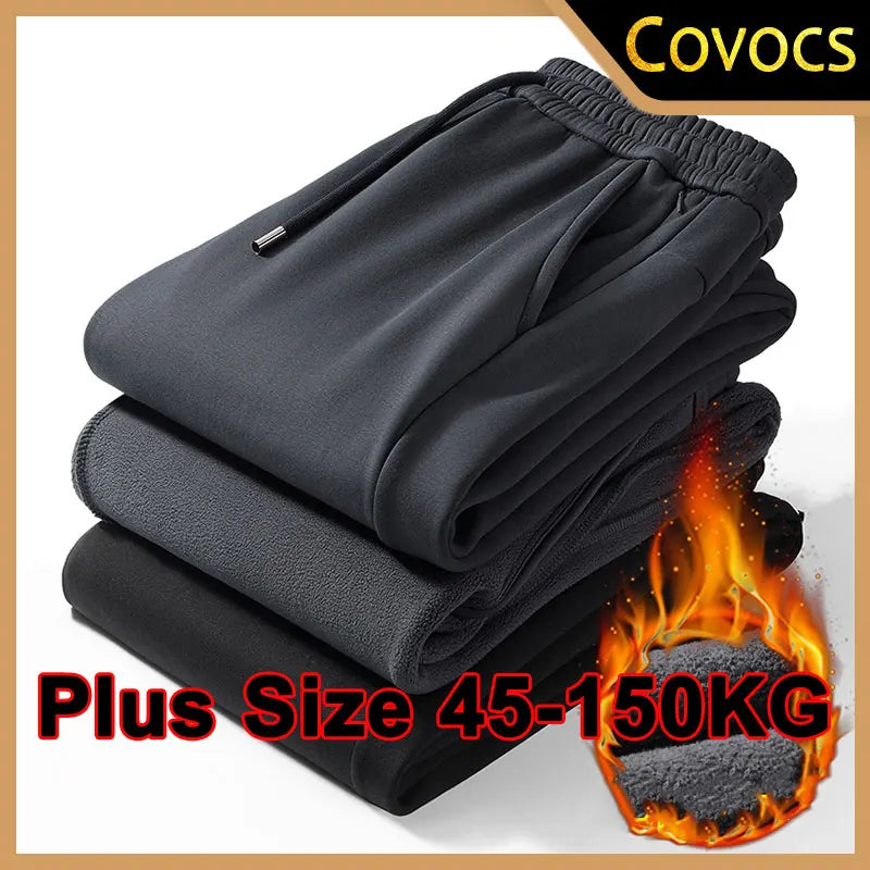 Men's Plus Size Pants Thickened Fleece Lined Thickened Autumn Winter Casual Trousers Loose Warm Outerwear Cold Proof Clothing