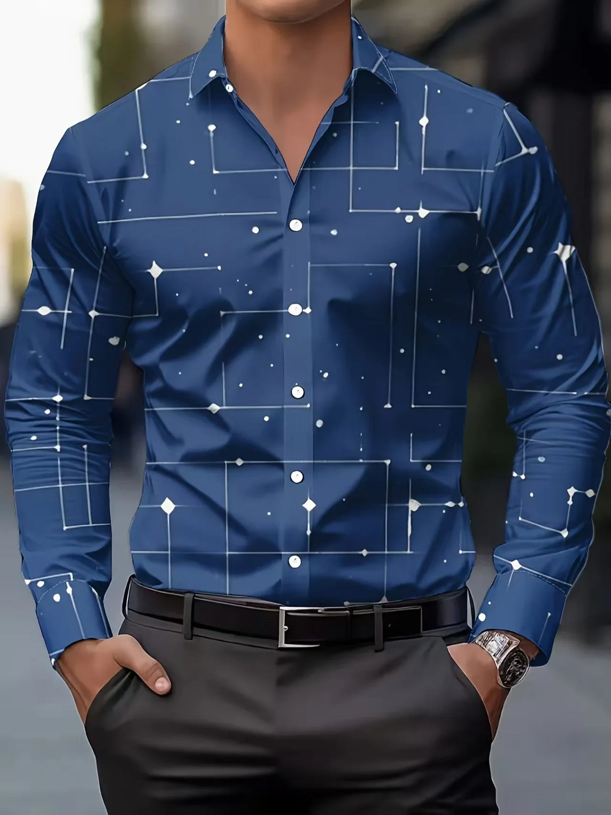 Men's Long Sleeve Linen Shirt Art 3D Striped Grid Print Fashion Button Comfortable Fabric Spring Summer