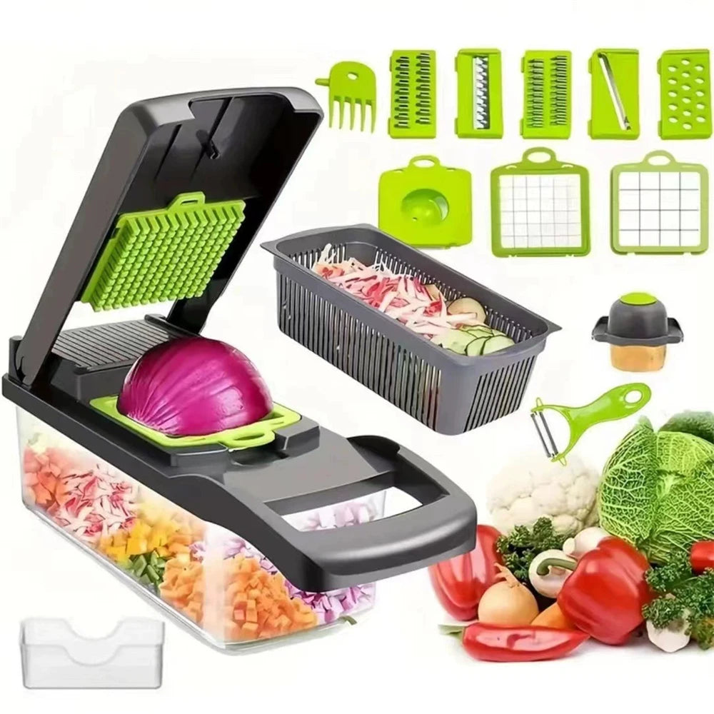 12/16pcs Vegetable Cutter Multifunctional Slicer Fruit Potato Peeler Carrot Grater Kitchen Accessories Basket Vegetable Slicer