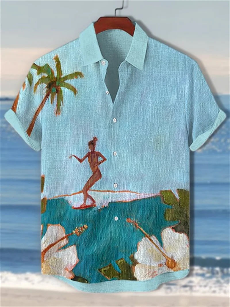 2025 Summer Fashion Stripe Printed Men's Printed Short sleeved Shirt Street Daily Business Casual Men's Shirt Top