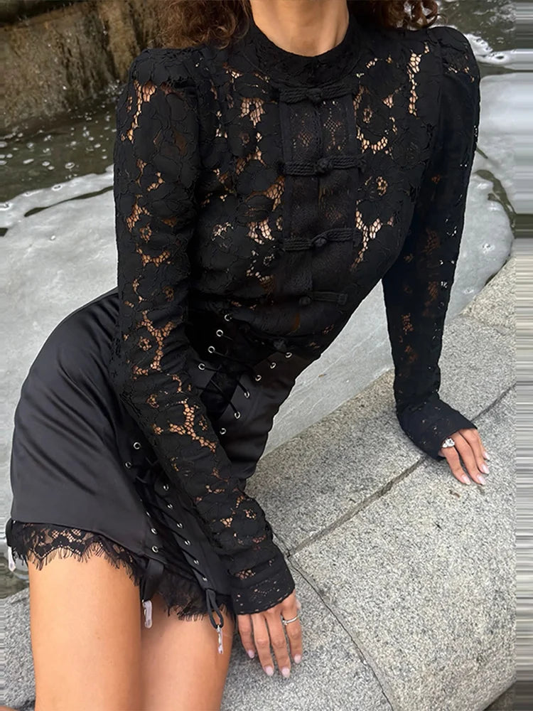 Urban Lace Patchwork Women's Skirt Sexy Bandage Hip Package Empire Female Skirts 2026 Summer Autumn All-match Lady Streetwear