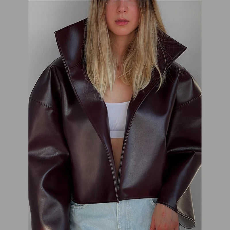 Urban Solid Pu Leather Women Jacket Street Stand Collar Long Sleeve Female Outwear 2026 Autumn Winter Fashion Lady Streetwear