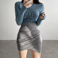 Grey Suede Mini Skirt Women's Autumn Winter New Style Irregular Fit High Waist Elastic Short Skirt One Step Wrap around Skirt