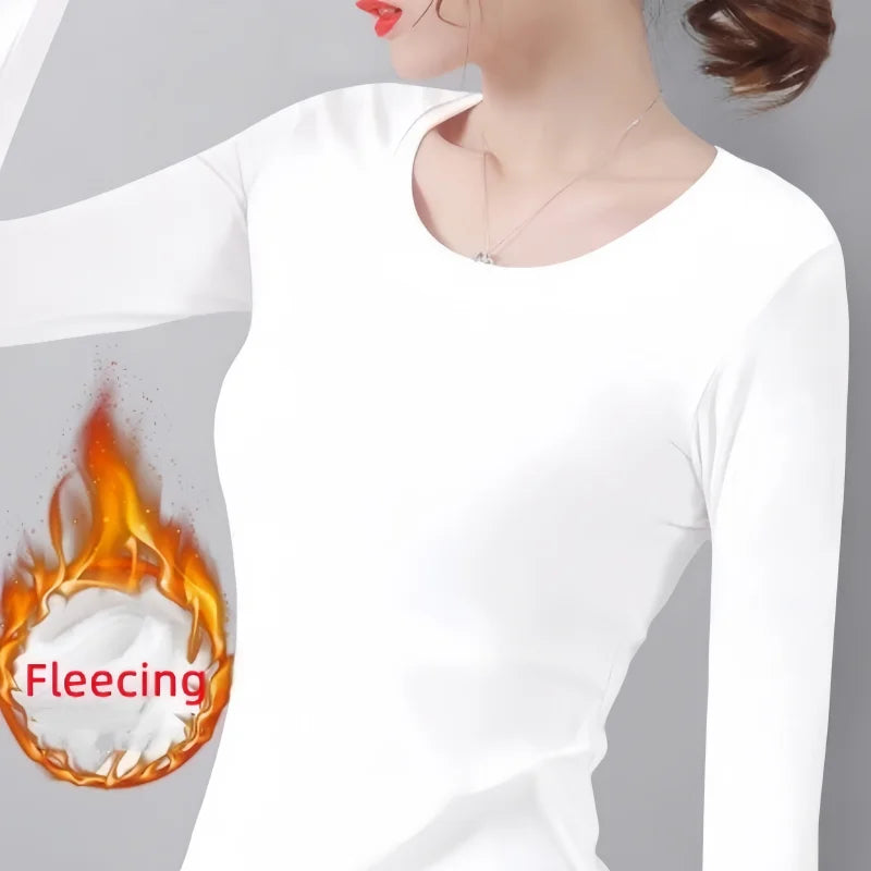 Winter Women Thermal Underwear T-Shirt Turtleneck Bottom Shirt Solid Semi High Collar Long Sleeve Basic Heating Fiber Pullovers