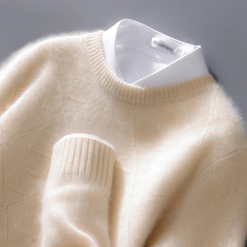 ATTYYWS  100% Merino wool men's pullover O-neck sweater casual knitted solid color autumn and winter men's new wool sweater