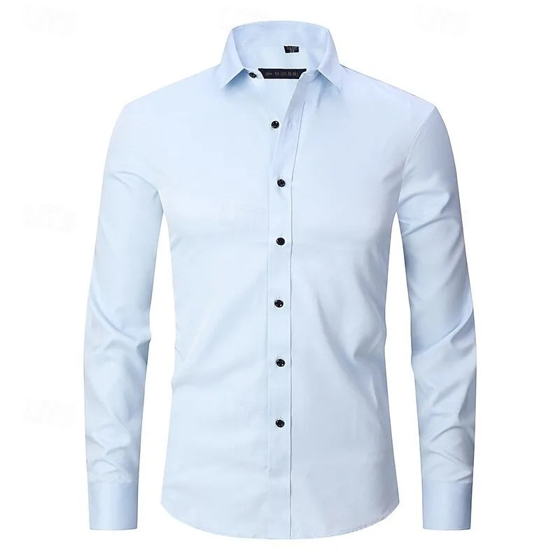 New Men's Casual Long Sleeved Shirt with Four Season Polka Dot Business Casual White Shirt, Best-Selling Top
