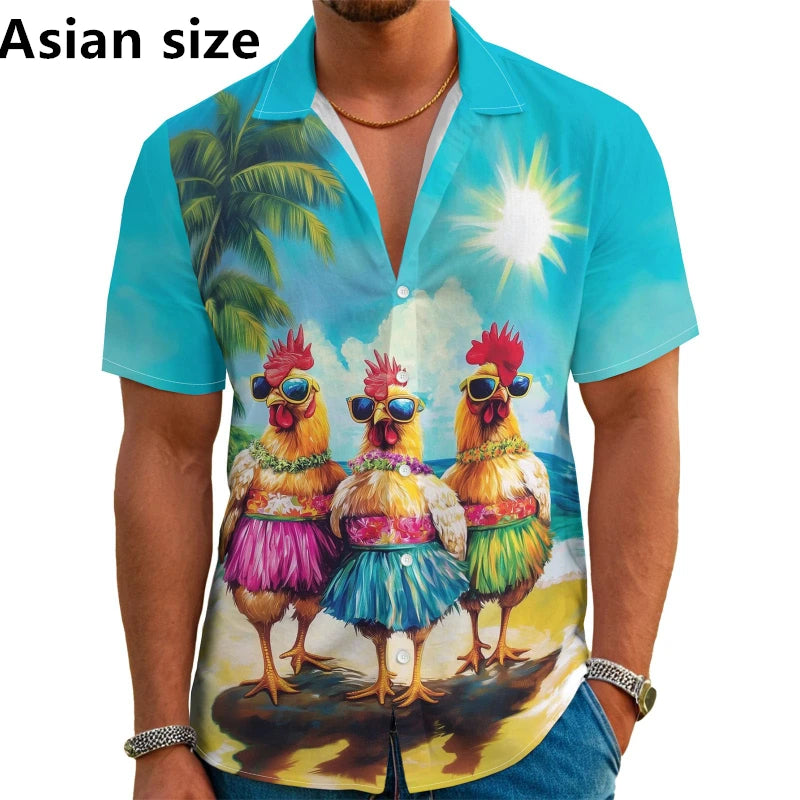 Men's Hawaiian Shirt 3D Palm Print Aloha Shirt Beach Tropical Vacation Short Sleeve Button Down Shirt Fashion Y2k Men Clothing