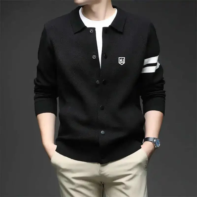 Men's golf knitted cardigan, stand-up collar, autumn men's sweater, all-rounder, business golf jacket, brand golf clothing