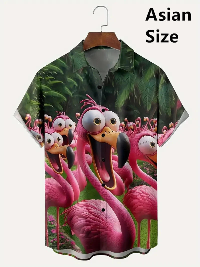 Tropical Coconut Tree Pattern Men's Short Sleeve Button Down Lapel Shirt For Summer Resort Holiday Hawaiian Style Oversized Tops
