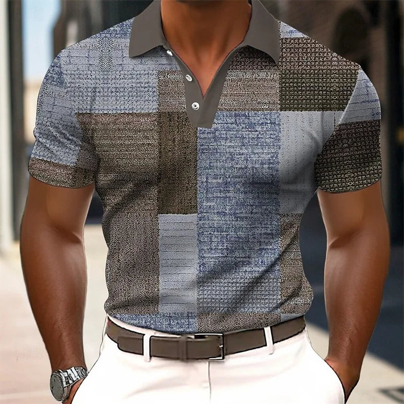 Men's Splice Shirt Short Sleeve Polo Shirt Print New Summer Street Clothing Casual Fashion Men's Top
