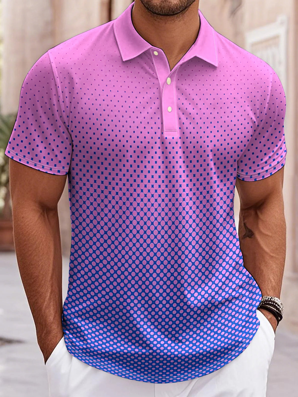 Men Gradient Design 3D Printing Golf Sports Polo Shirts Short Sleeve Polo Casual Athleisure Buttons Spring Summer Men's Clothing