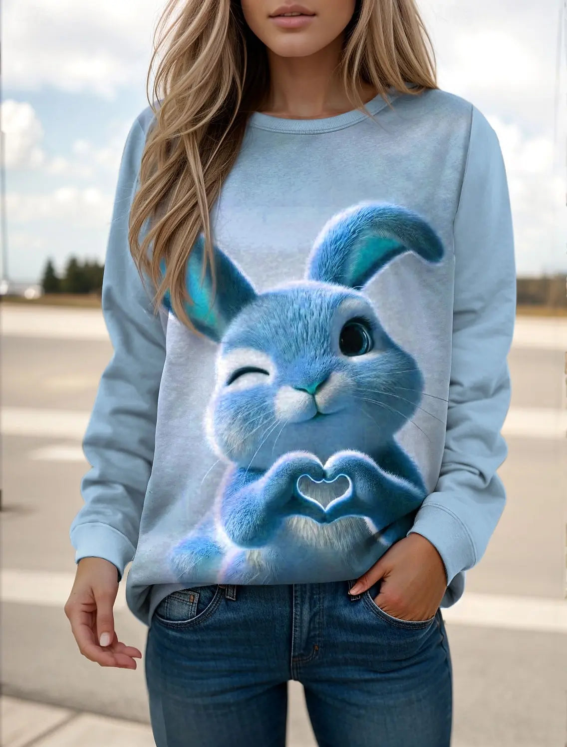 Fashion Women's Cute Rabbit Graphic Sweatshirts 3D Print O-Neck Long Sleeve Tops Women's Apparel Y2K Streetwears Fall Pullover
