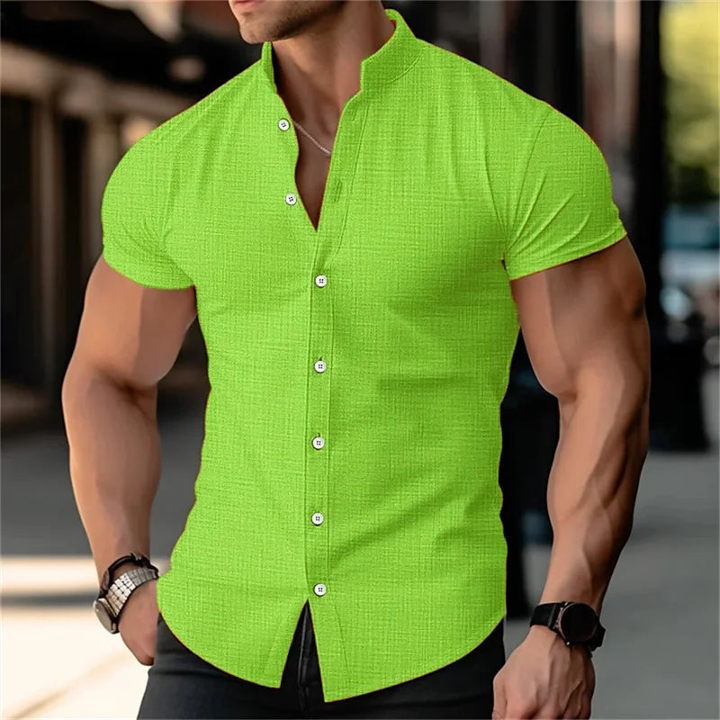 2024 Men's Short Sleeve Linen Shirt Hawaii Beach Fashion Breathable Lightweight Top Blue White Black Pink Plus Size