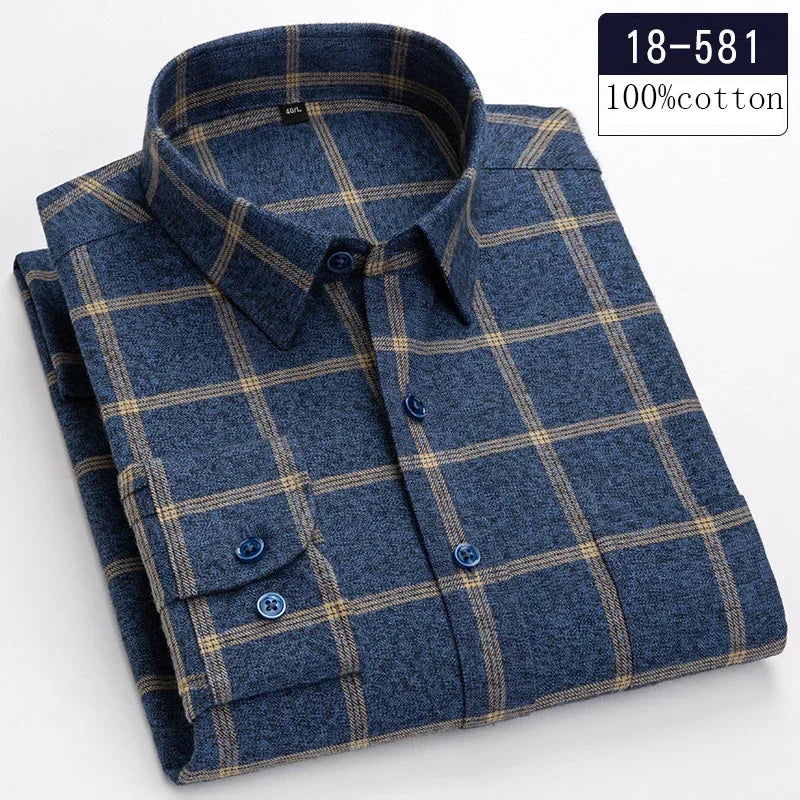 New in shirt high quality 100%cotton sanding long-sleeve shirts for men slim fit casual shirt soft designer plaid casual clothes