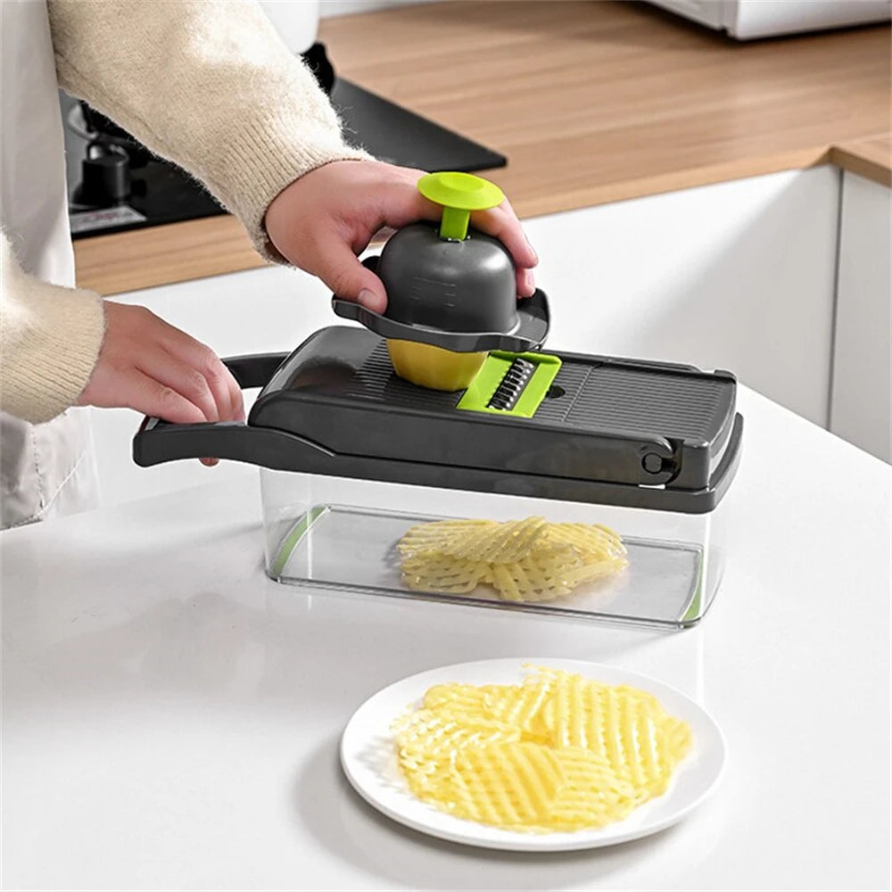 12/16pcs Vegetable Cutter Multifunctional Slicer Fruit Potato Peeler Carrot Grater Kitchen Accessories Basket Vegetable Slicer