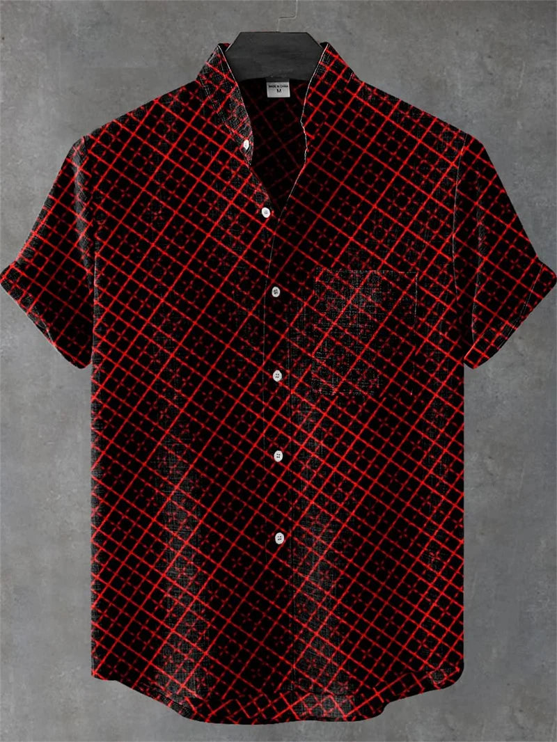 New Vintage Men's Linen Short Sleeve Shirt Casual Fashion Men's Street 3D Flower Printed Shirt Casual Shirt