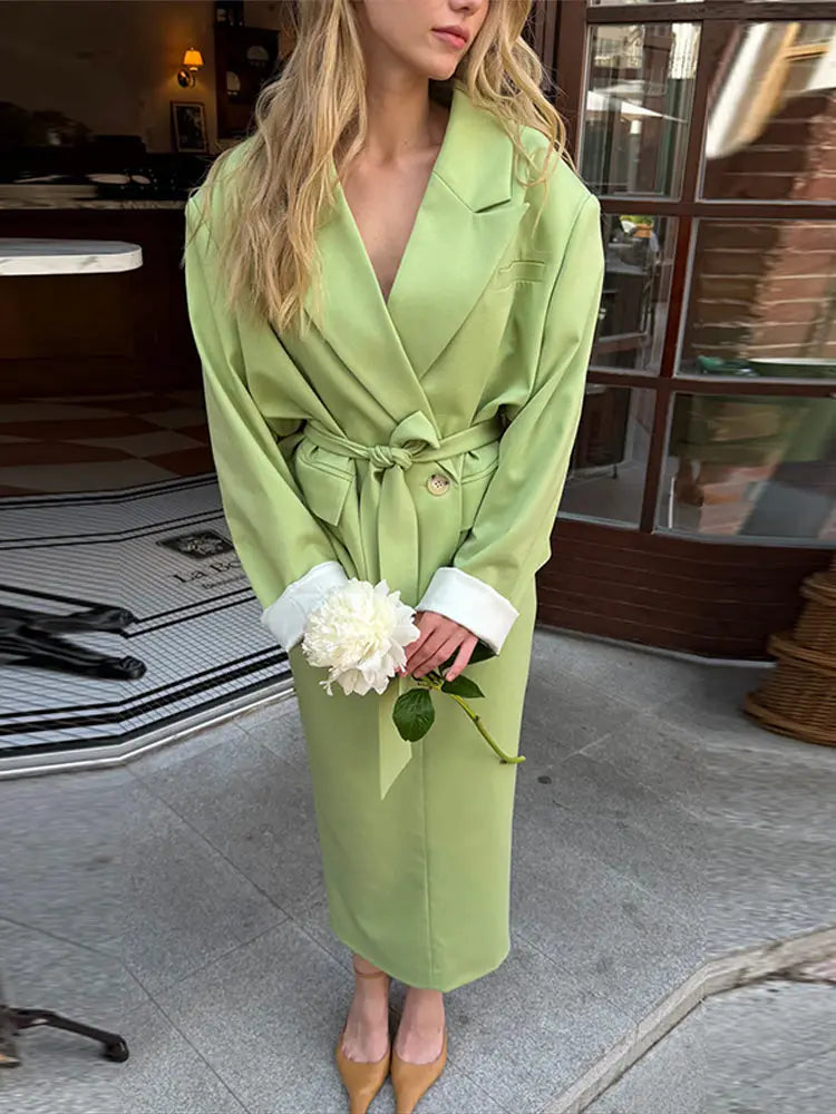 Urban Solid Coat Skirt Women Set Elegant Lapel Long Sleeve Belt Jacket Split Hip Package Skirts 2026 Autumn Winter Lady Outfit