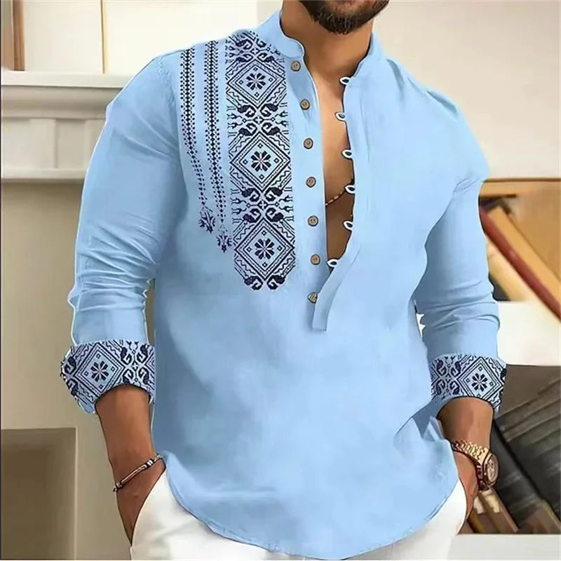Men's Shirt 3D Floral Print Lapel Long Sleeve Men's Tops Vintage 2025 Street Trend Outdoor Fashion Dress Designer XS-6XL
