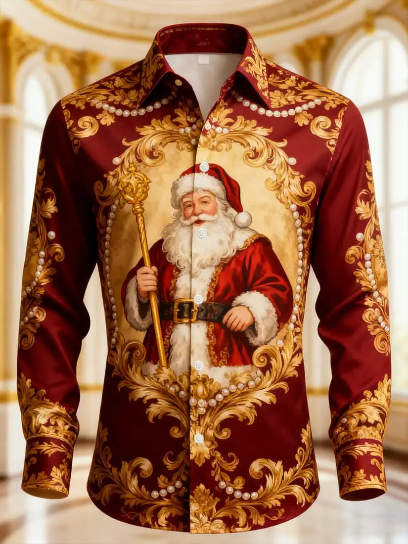 2025 Christmas Men's 3D Printed Santa Claus Casual Long Seelve Shirts Fashion Men's Dress Shirts Fall Clothing For Old Mans