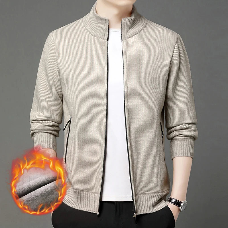 Premium Thick Korean Fleece Warm New Brand Casual Fashion Stand Collar Men Zipper Jacket Slim Fit Autumn Winter Coats