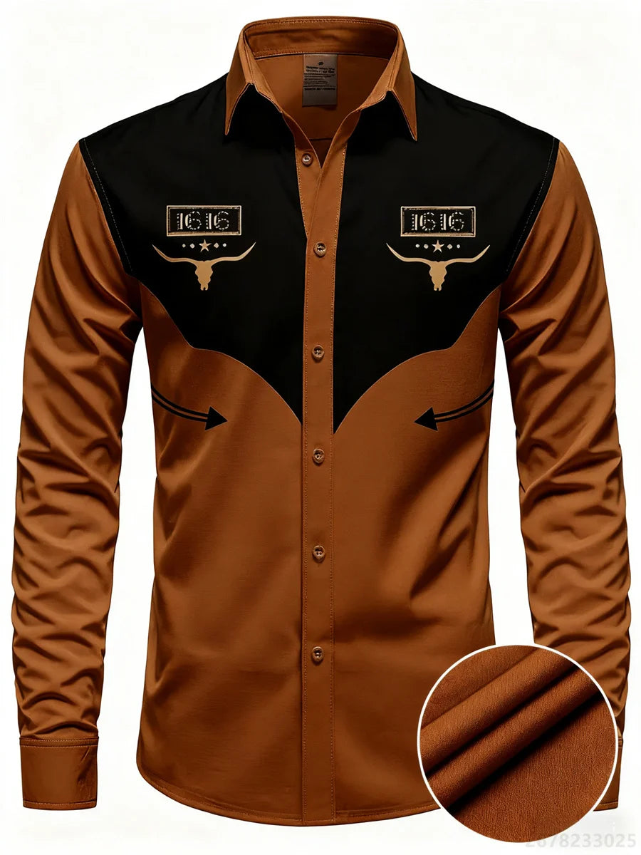Men's shirt long sleeve shirt, casual retro striped denim style fashion design long men's top, casual breathable button style