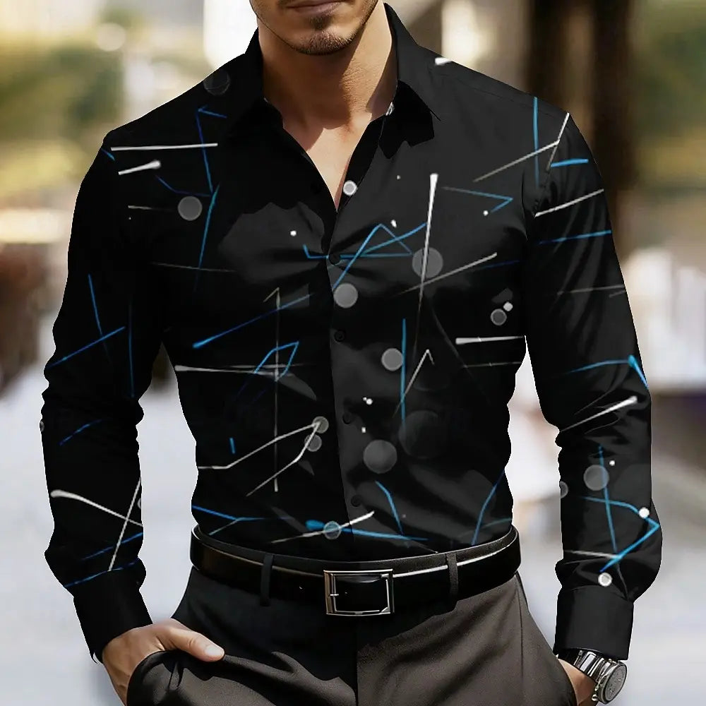 Men's Geometric Pattern Line Abstract Art Shirt Button Up Shirt Long Sleeve Fashion Casual Spring Fall 3D Print Collared Shirts