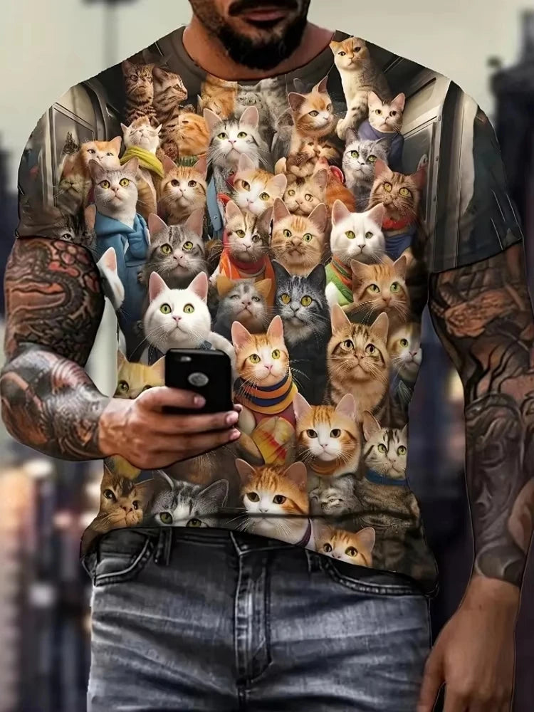 Cute Fat Cat Men's T Shirt Animal 3D Print Casual Short Sleeve Funny T Shirts Fashion Streetwear Round Neck Oversized Clothing