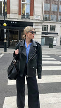 High Street Zippers Leather Jackets Women Lapel Long Sleeve Pockets Buttons Jacket 2025 Autumn New Female Locomotive Outwear