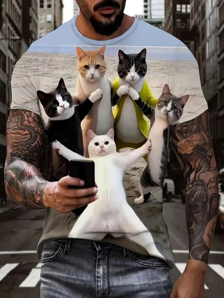 Cute Fat Cat Men's T Shirt Animal 3D Print Casual Short Sleeve Funny T Shirts Fashion Streetwear Round Neck Oversized Clothing