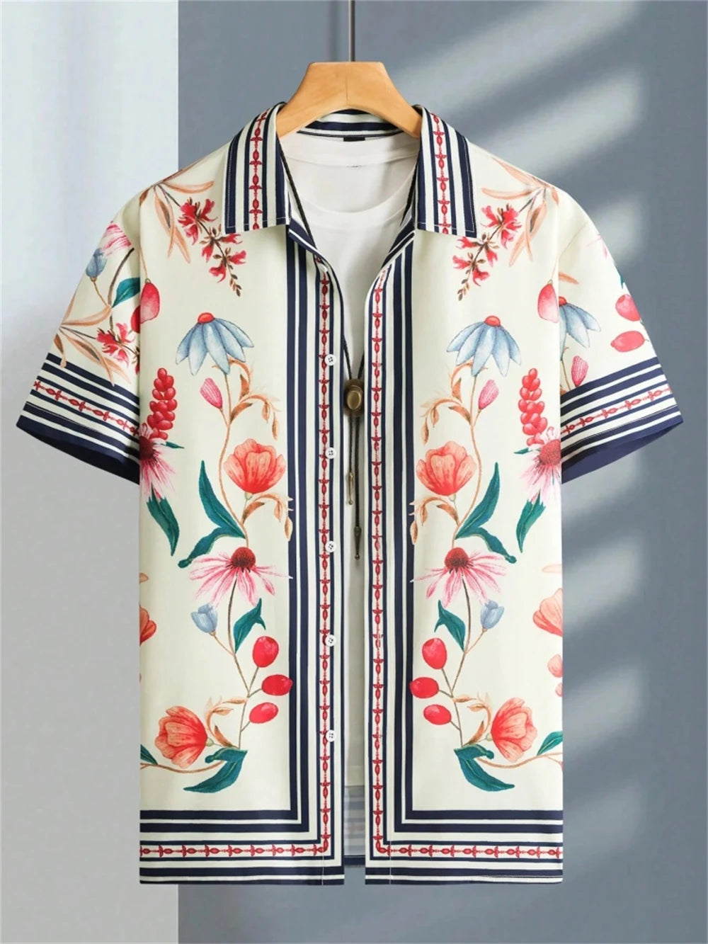 Men's Shirt 3D Flower Print Ethnic Totem Lapel Men's Short Sleeve Tops Men's Shirt Casual Shirt Lapel Button Shirt Oversized