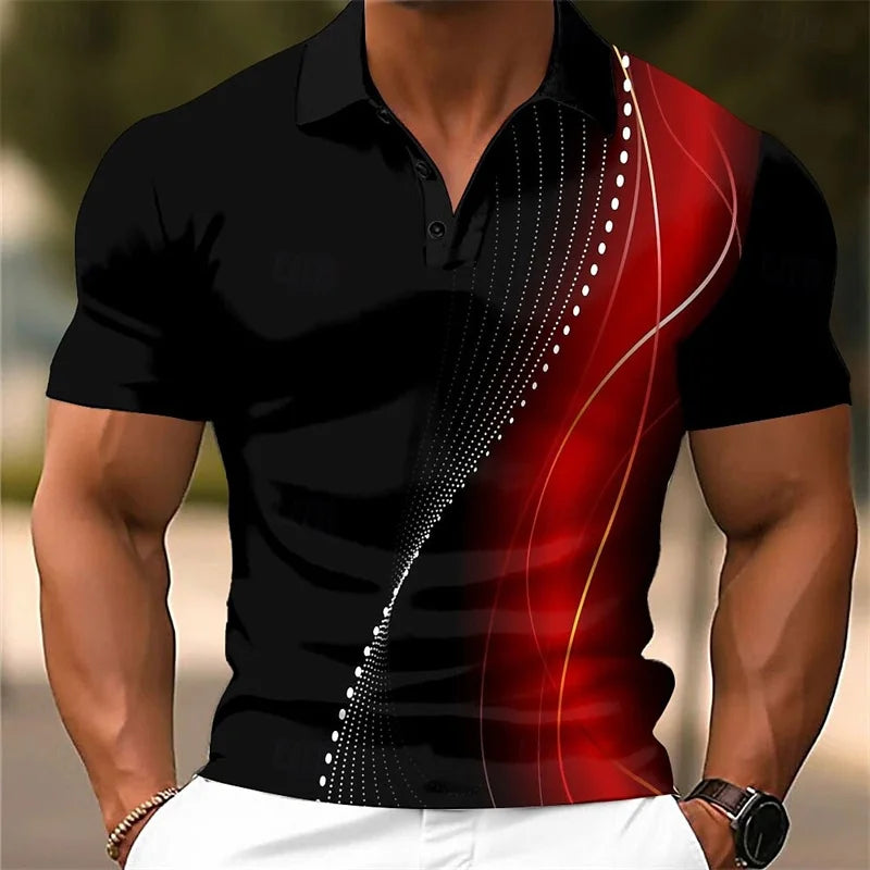 Men's Splice Shirt Short Sleeve Polo Shirt Print New Summer Street Clothing Casual Fashion Men's Top
