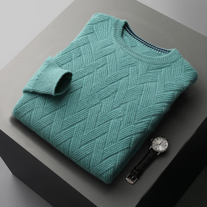 Autumn and winter new men's 100% wool cashmere sweater O-neck long-sleeved loose plus-size pullover thickened casual knit top