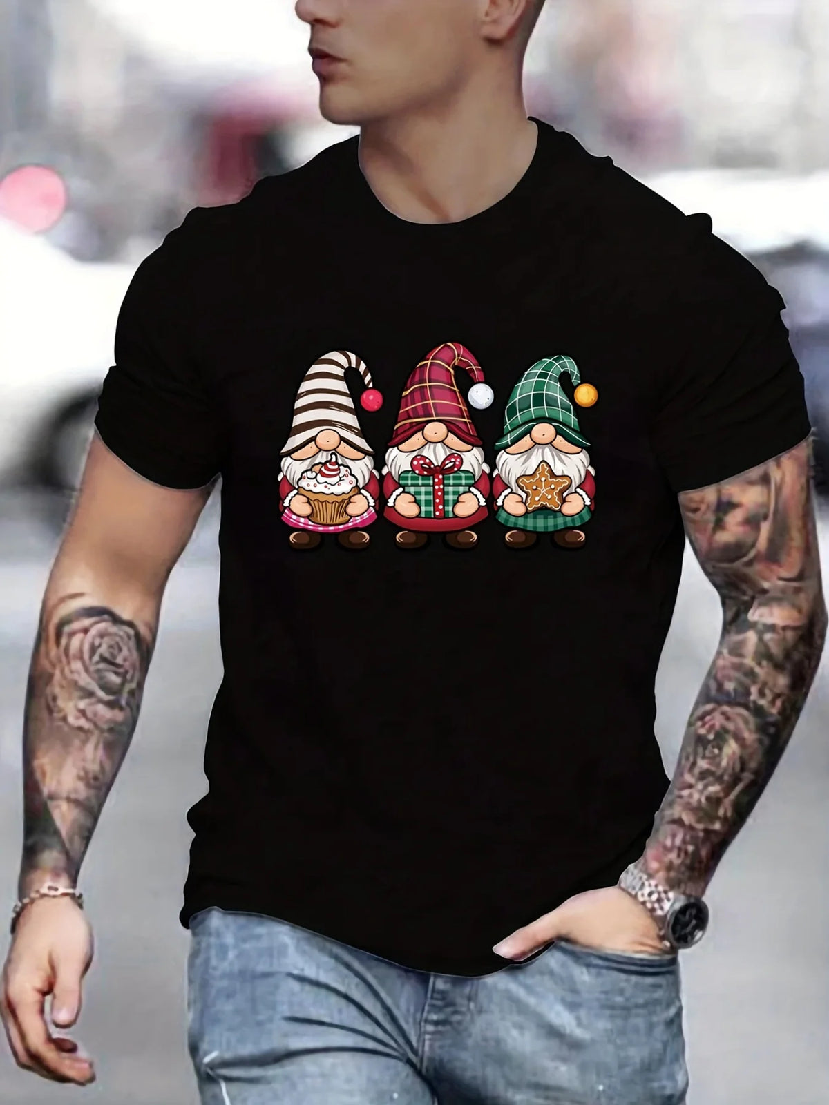 Christmas Festive Gnomes Graphic T Shirts Summer Kids Clothing Men's Shirts Crew Neck Short Sleeve T-Shirts Fashion Man Clothes