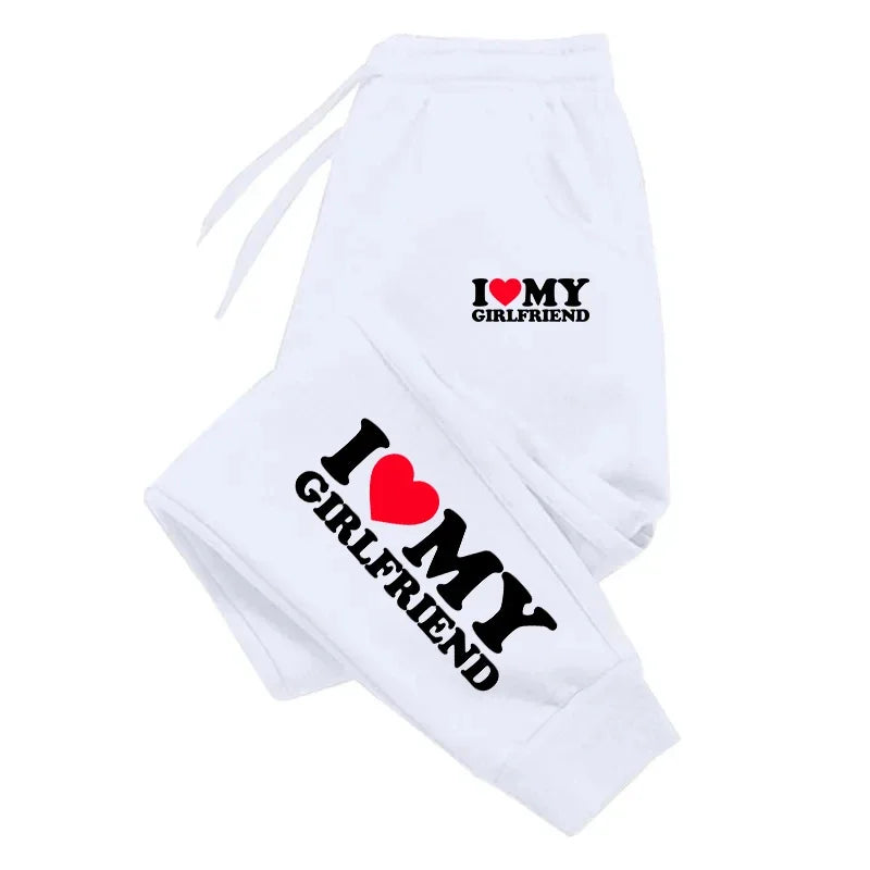 I Love My Boy Friend Printed Womens Mens Sweatpant Fitting Sport Pocket Drawstring Pant Warm Outdoor Casual Couple Trousers 2025