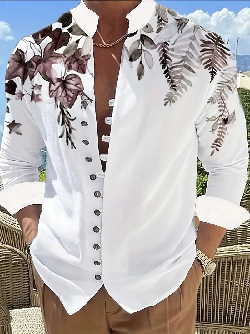 New Spring Autumn Casual Shirt Loose Men's Flower Long Sleeve Shirt Button Shirt Vintage Top