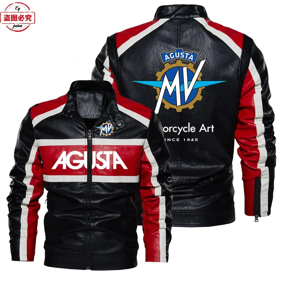 MV Agusta Motorcycle Logo Printed Retro Washed PU Leather Jacket Spring and Autumn Windproof Men's Jacket Cycling Clothing