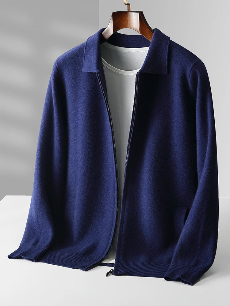CHICUU Men Thick Polo Zipper Wool Cardigan Smart Casual Soft Warm Cashmere Sweater Coat Autumn Winter 100% Merino Wool Knitwear