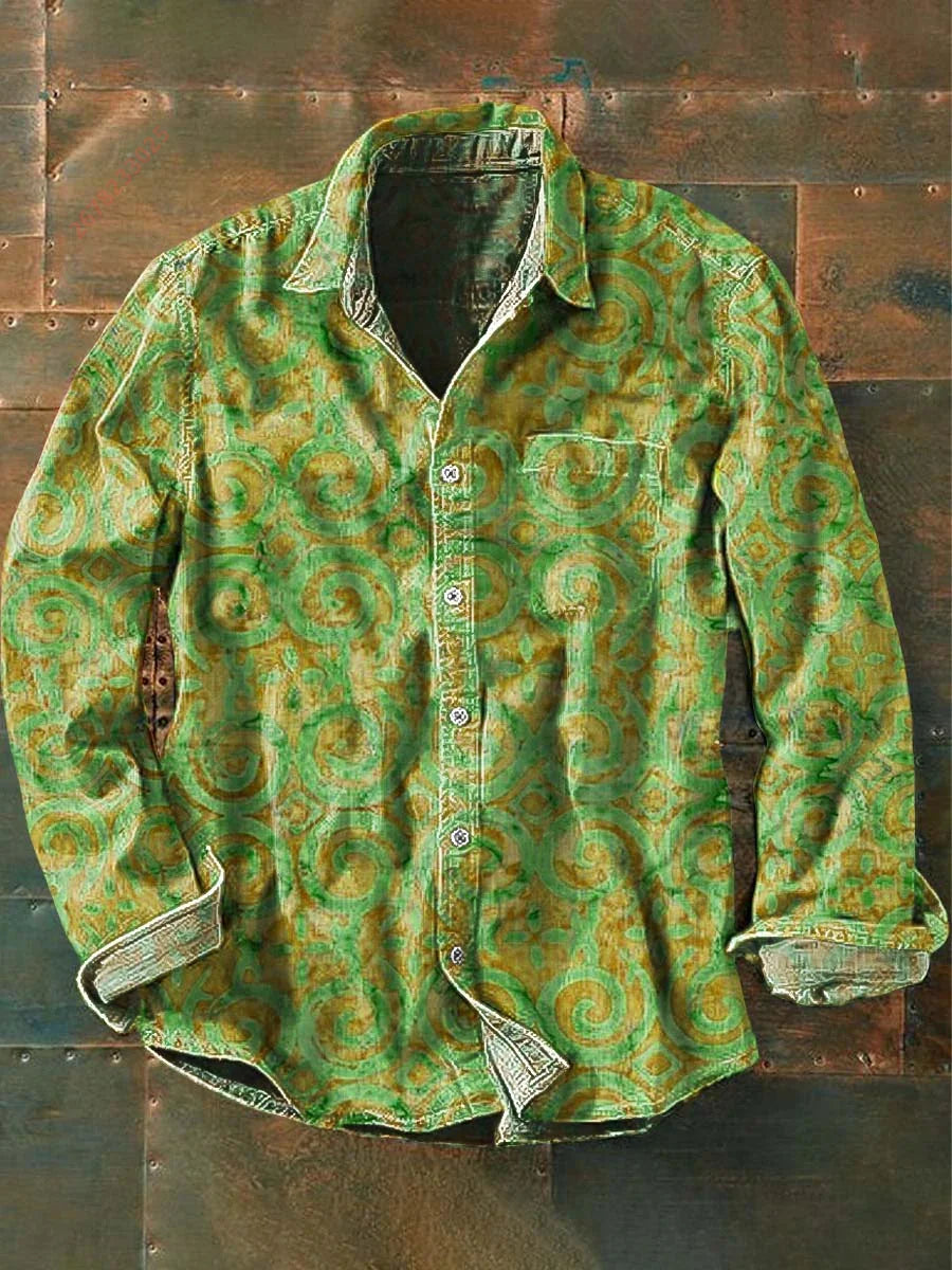 2026 New Retro Graffiti Sunflower Print Long-Sleeve Shirt, European and American Style Casual Fashion Top, Sizes XS-6XL