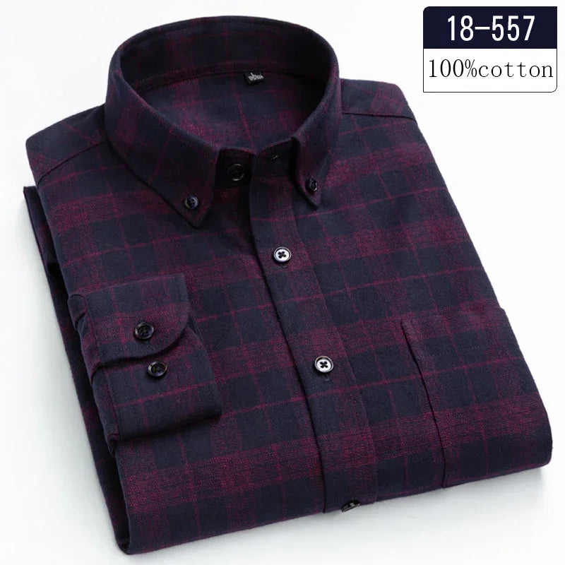 New in shirt high quality 100%cotton sanding long-sleeve shirts for men slim fit casual shirt soft designer plaid casual clothes