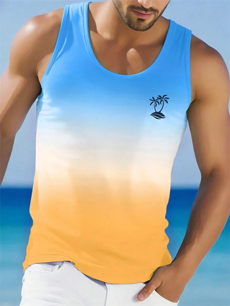 New Men's Solid Color Vest Hawaiian Comfort Clothing Men's Summer Beach Travel Clothing Quick Drying Sleeveless T-Shirt Top