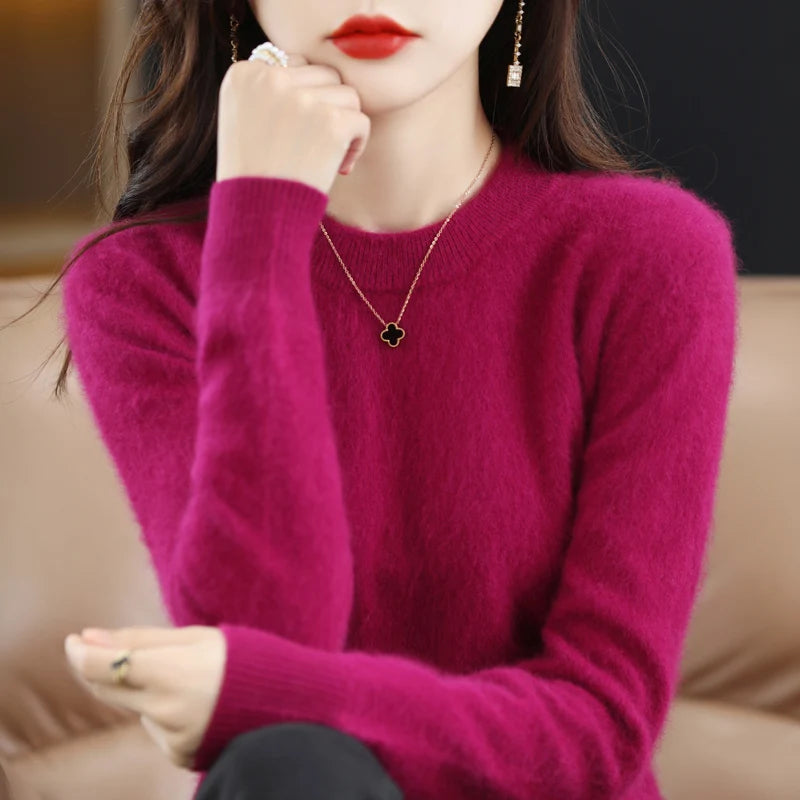 Winter Women Sweater 100% Mink Cashmere Half Turtleneck Knitted Pullovers Loose Soft Warm Female Long Sleeve Solid Jumper S-XXL