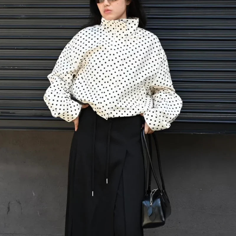 New Summer 2026 Womens Fashion Turtleneck Drawstring Hem Polka Dot Seersucker Jacket Casual Spring Autumn Outfit Trafizaran