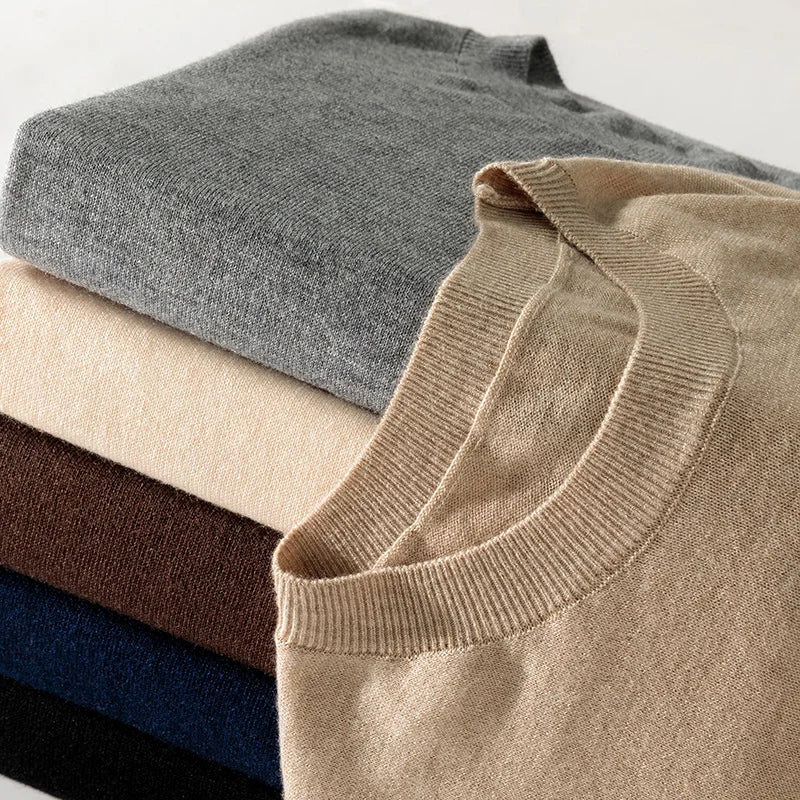 100% Pure Merino Wool Sweater Men's Round Collar Pullover Spring Autumn New Business Knitted Tops Casual Large Size Men's Shirt