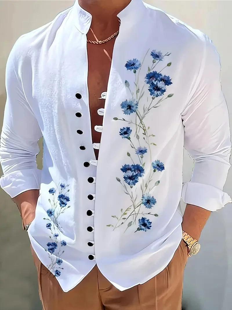 Men's Long Sleeve Lapel Shirt Outdoor Casual Top 3D Geometric Printed Pattern Loose Men's Clothing Top