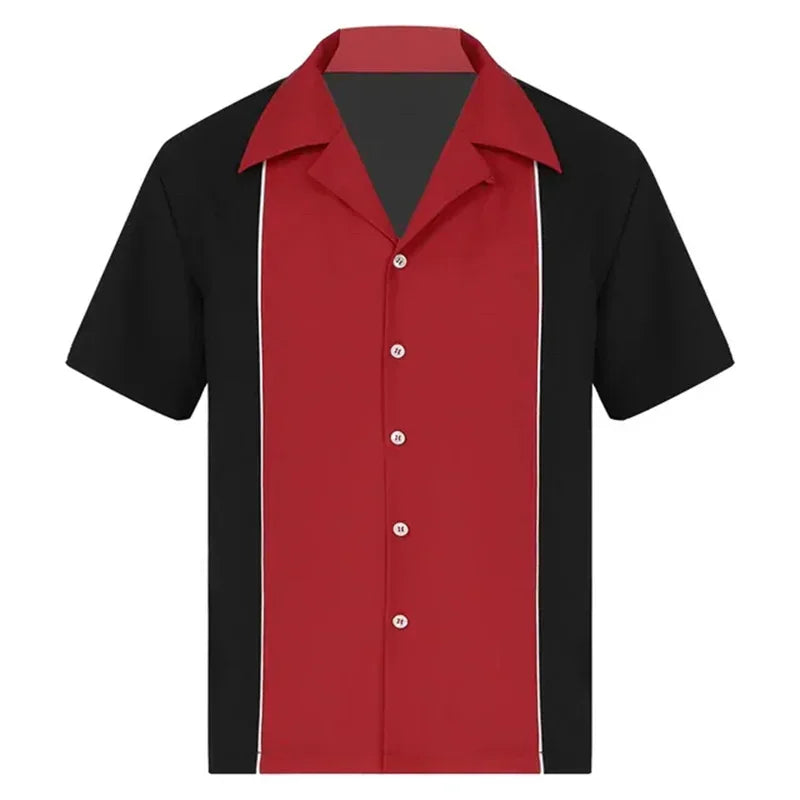 2025 Summer New Men's Bowling Shirt Vintage Short Sleeve Button Lapel Shirt Casual Multicolor Striped Shirt Fast Shipping
