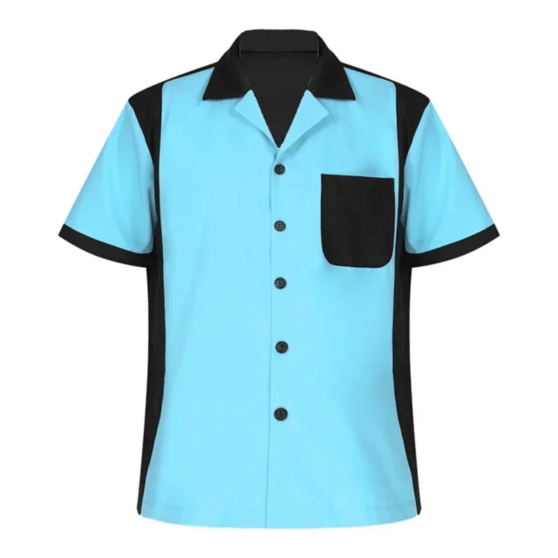 2025 Summer New Men's Bowling Shirt Vintage Short Sleeve Button Lapel Shirt Casual Multicolor Striped Shirt Fast Shipping